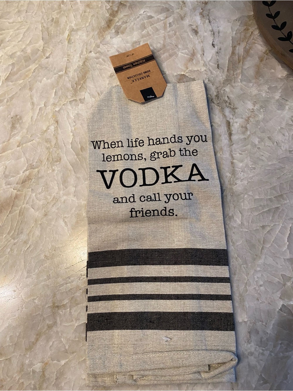 Kitchen Towel with Vodka Quote - Natural/Black